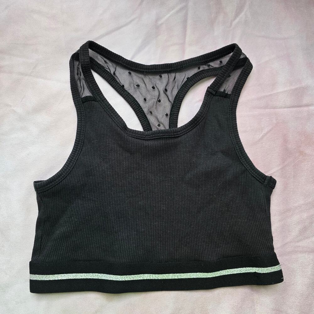 Wunder Love Superstar Black Ribbed Pull On Racerback Sports Bra Top‎ XS